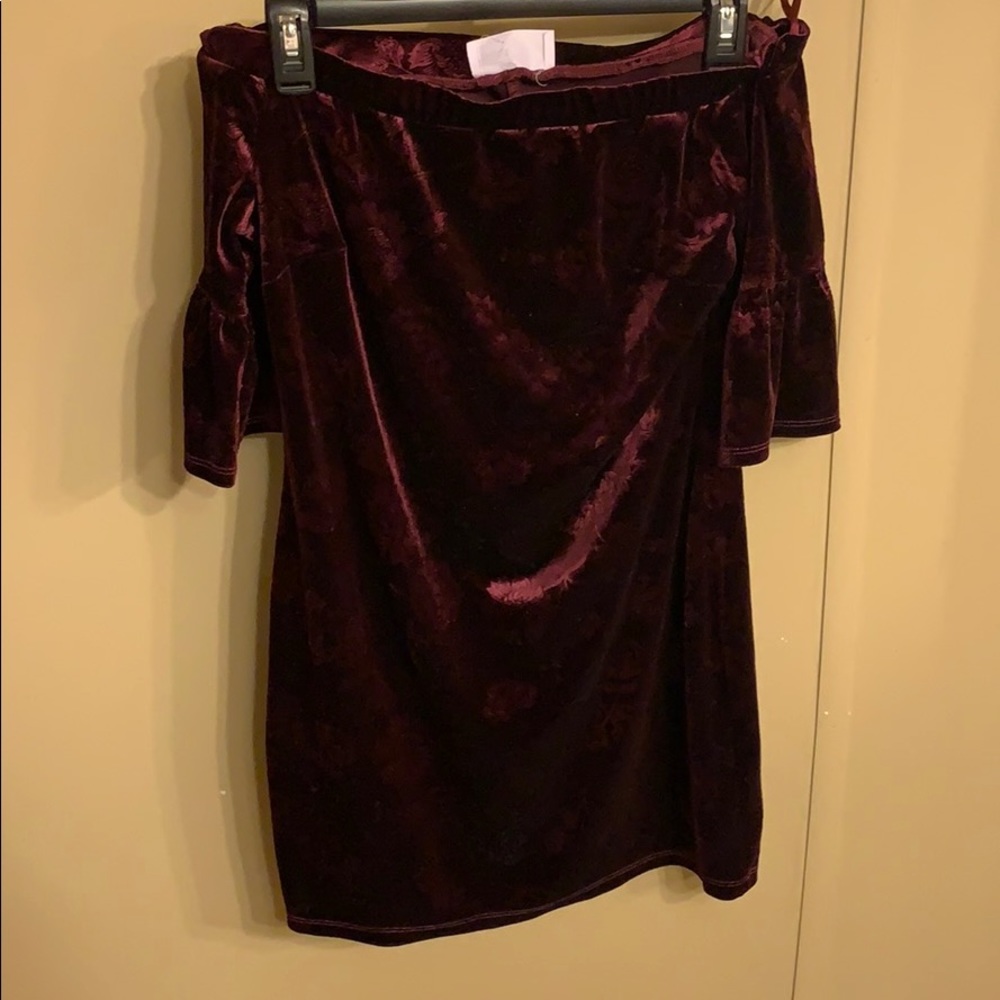 Burgundy Flower Velvet Short Dress